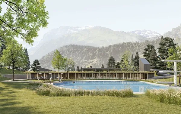 Fassade Neubau Schwimmbad Engelberg